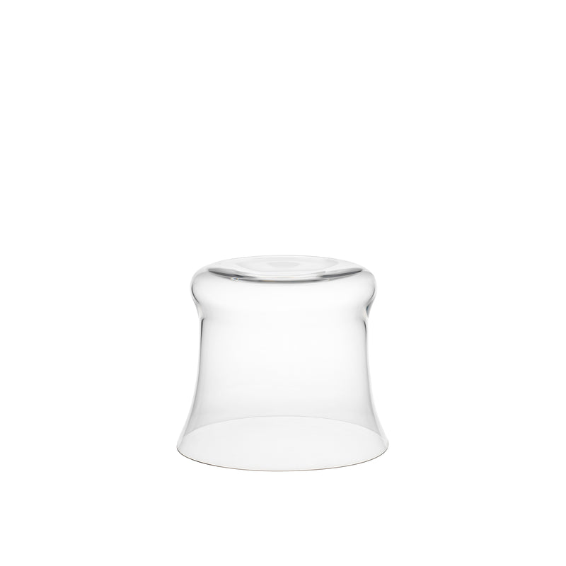 A Reigen Tumbler by Lobmeyr, with a transparent glass and slightly flared base, is placed upside down and centered against a plain white background.