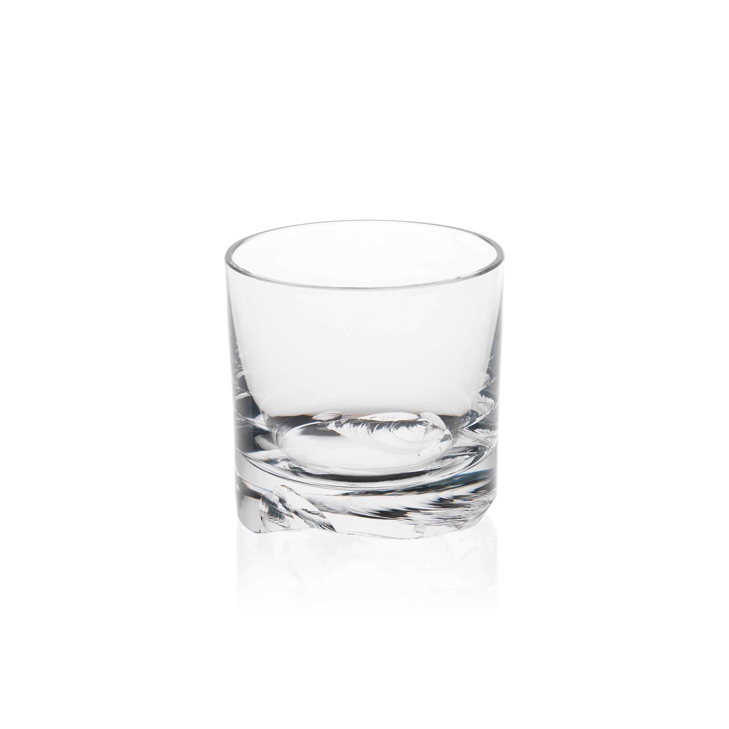 A clear, empty Bar Series - Flint tumbler by Lobmeyr, with a thick base, is perfectly centered against a plain white background, capturing the brands timeless design aesthetic.