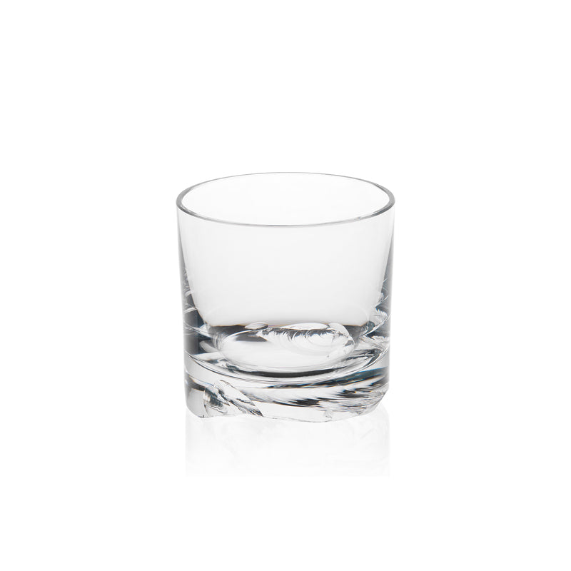 A clear, empty Bar Series - Flint tumbler by Lobmeyr, with a thick base, is perfectly centered against a plain white background, capturing the brands timeless design aesthetic.