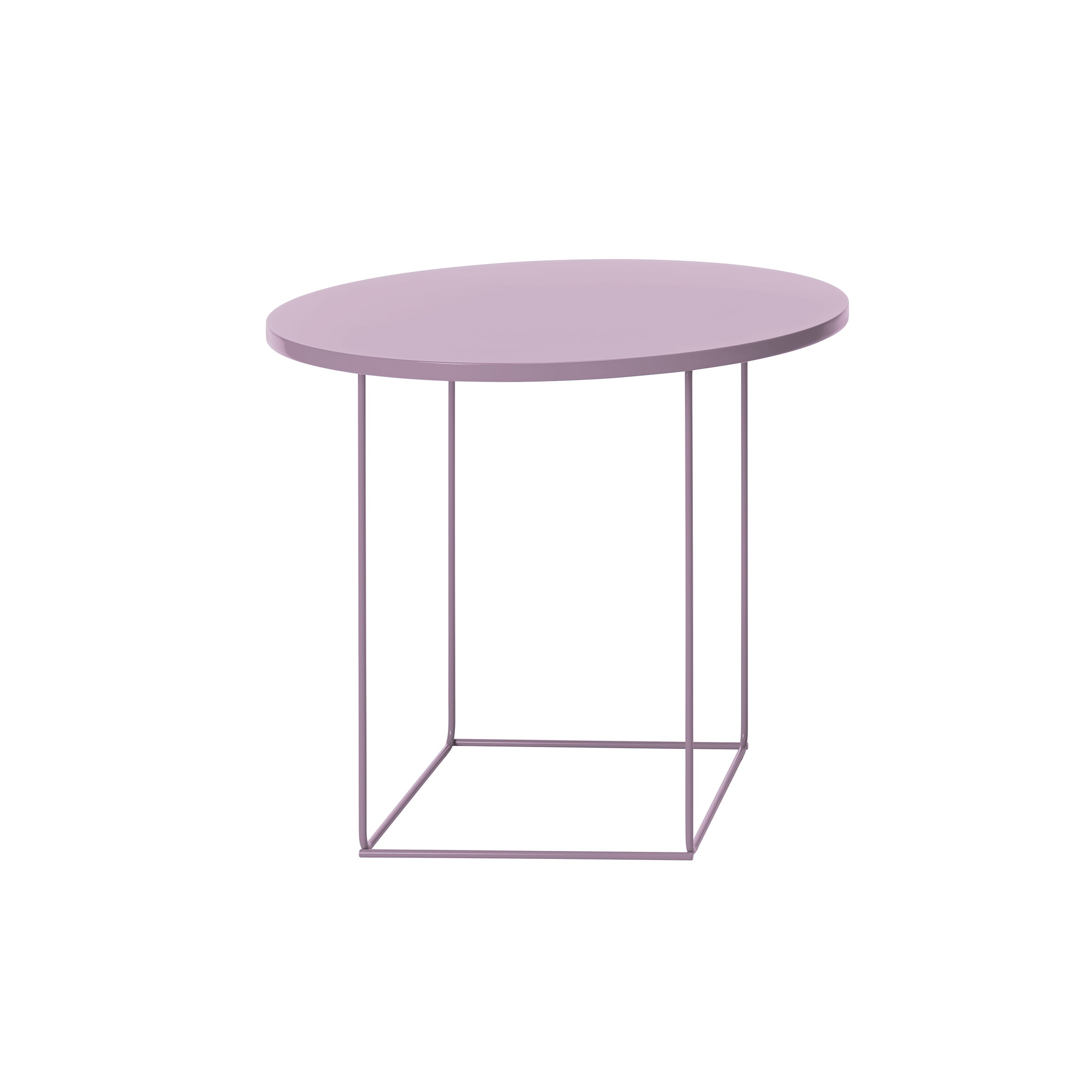 The DL3 Umbra Table Round by Loehr features a minimalist design with a lavender top and slender TANGRAM frame. Its geometric, square shape enhances its modern and versatile aesthetic.