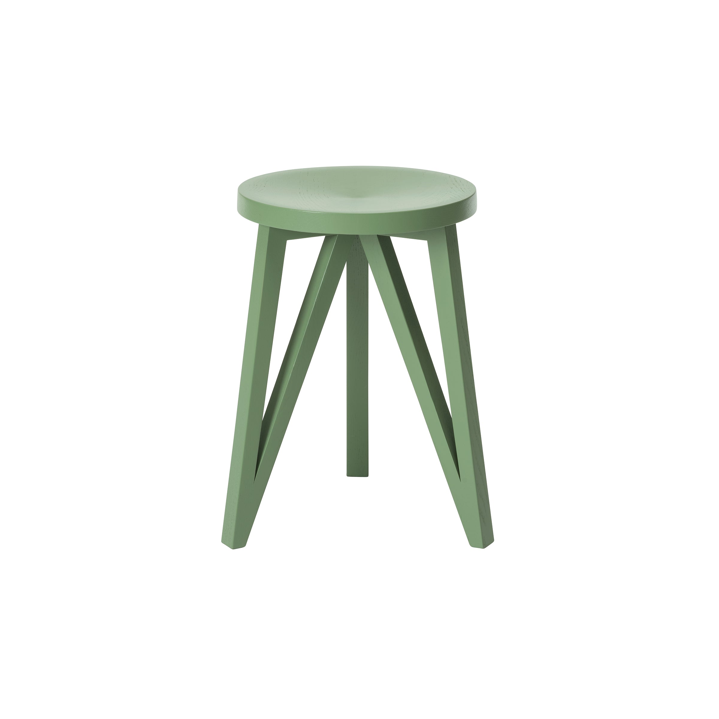 The JL1 Faber Stool by Loehr is part of the FABER collection, showcasing northern European design. This simple green wooden stool features a round seat and four splayed legs against a plain white background, highlighting its solid oak furniture style.