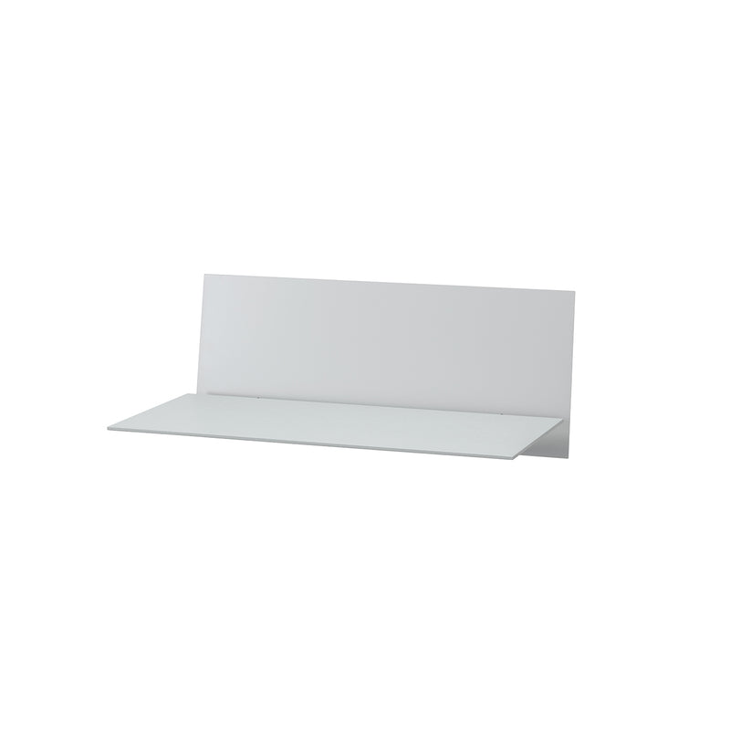 The S1 CHAPTER Bureau by Loehr is a sleek, minimalist wall-mounted shelf with a flat rectangular base and slightly elevated back panel in light gray, set against a plain white background.
