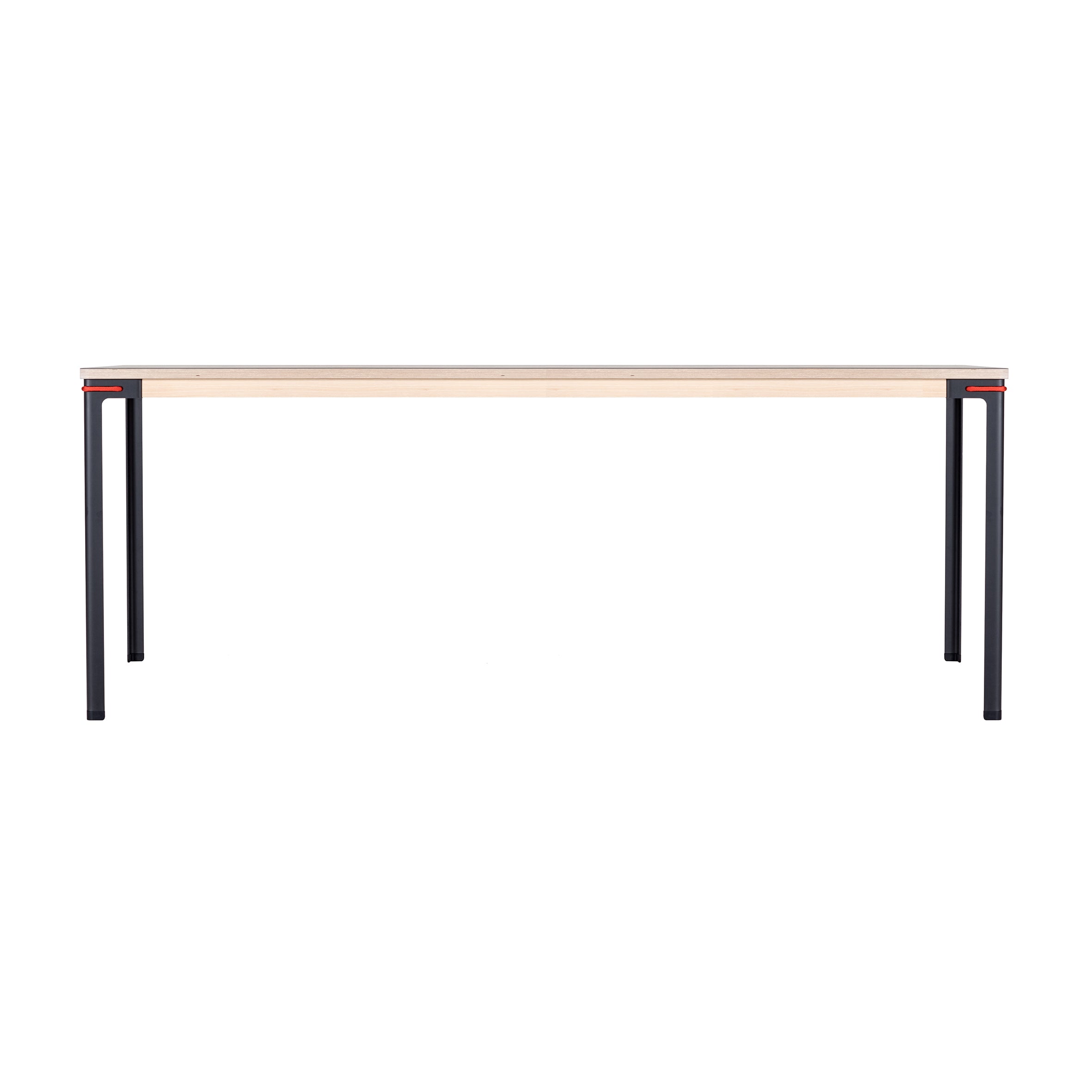The Seiltänzer Table by Moormann showcases a light wooden tabletop with four slim steel legs, offering minimalist, modern design inspired by modular concepts—ideal for contemporary spaces. It stands elegantly centered against a white background.