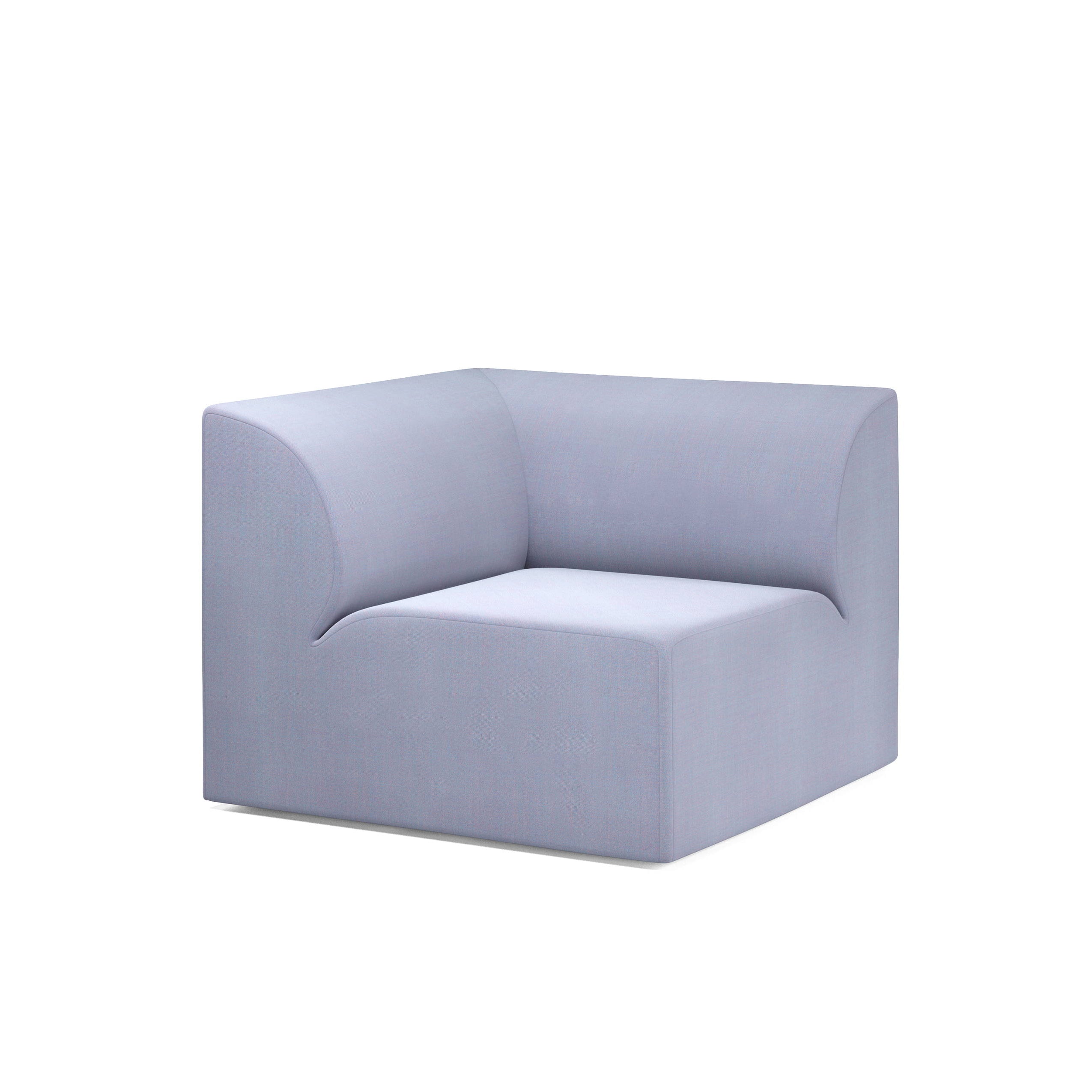 The Weber Modular Sofa by Objekte unserer Tage is a minimalist, modern L-shaped light gray armchair featuring smooth curves and a low backrest. Its sleek German design and precision offer comfort and luxury, enhancing any living space with style.