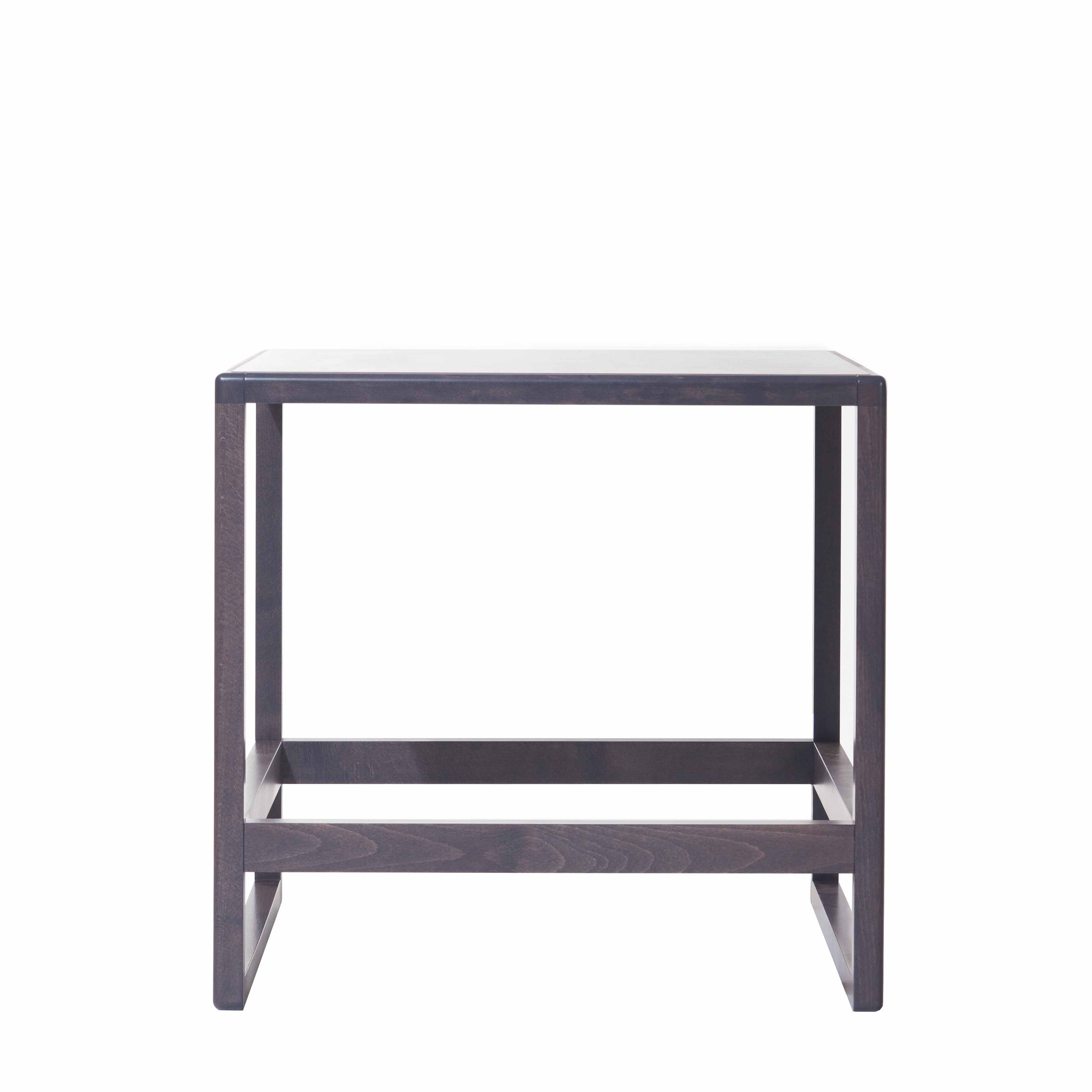 The Side Table Casablanca by TON features a minimalist square top and open rectangular frame with a dark finish. Its simple design and visible wood grain offer a sleek, modern style that pairs perfectly with any seating system.