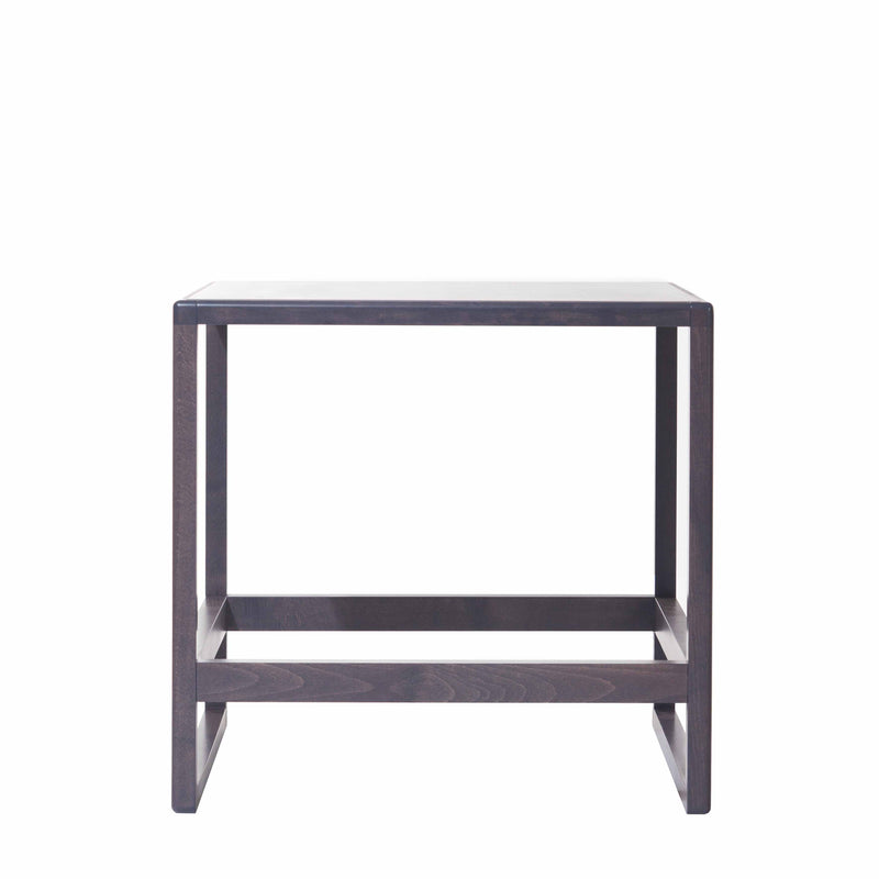 The Side Table Casablanca by TON features a minimalist square top and open rectangular frame with a dark finish. Its simple design and visible wood grain offer a sleek, modern style that pairs perfectly with any seating system.