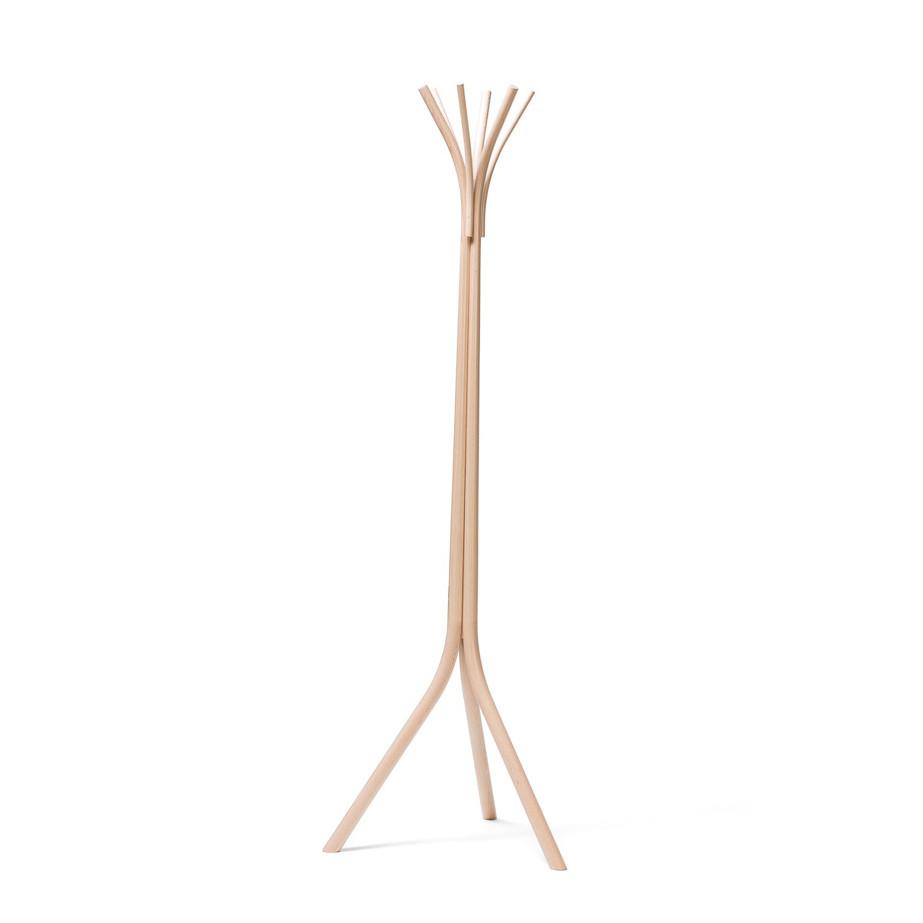 The Fleur Coat Stand by TON is a minimalist beech wood coat-stand with a natural finish, featuring a tripod base and elegantly bent branches for hanging items.