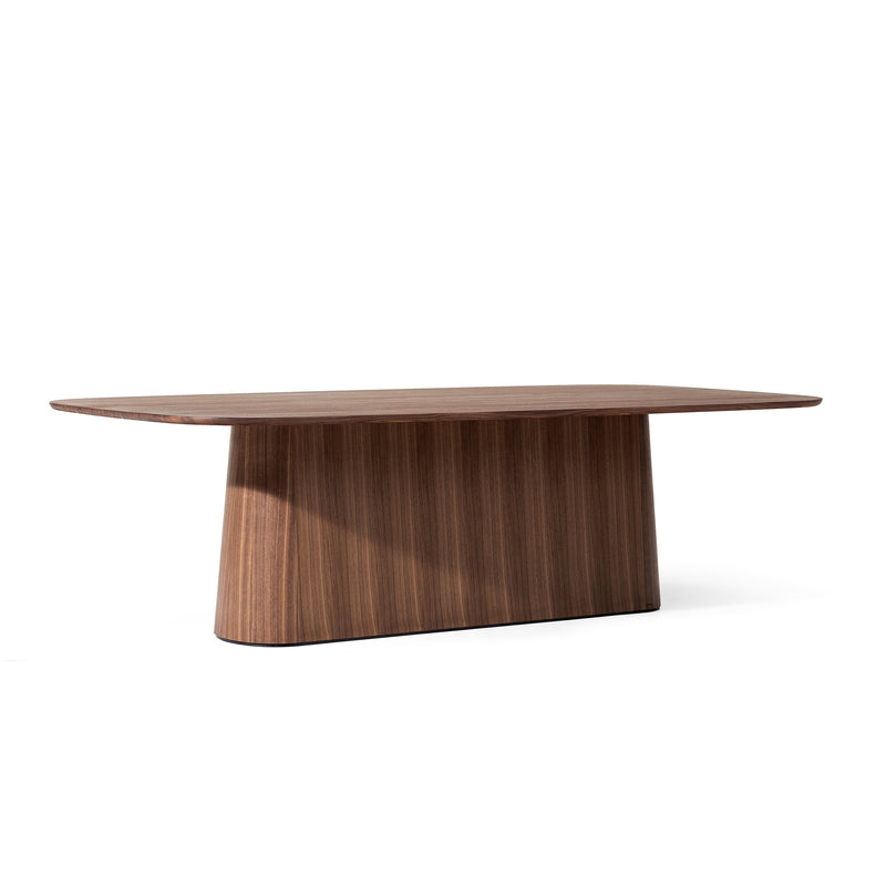 The P.O.V. Table 466 by TON features a modern rectangular design with a smooth solid wood surface, supported by a sturdy central pedestal base against a plain white background.