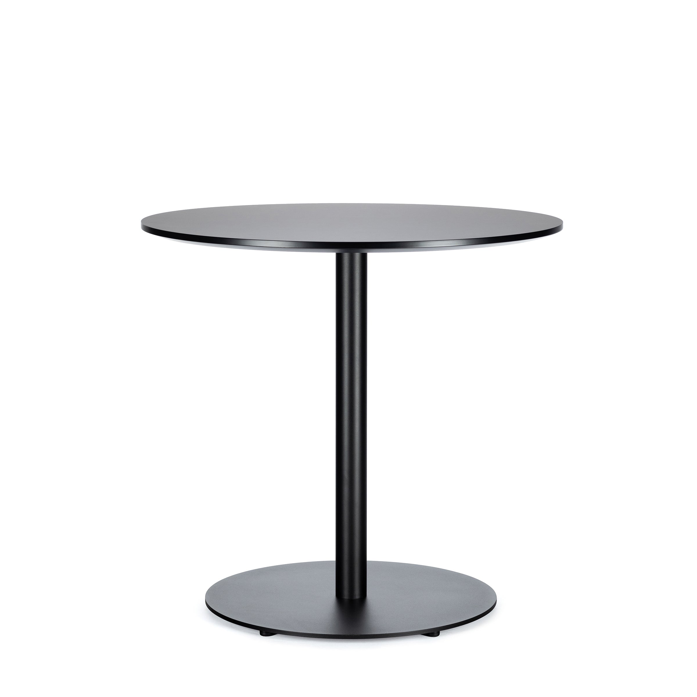 The TON Easy Bistro Table Round features a sleek, modern black design with a central pedestal and flat circular base, ideal for contemporary interiors at bar height.
