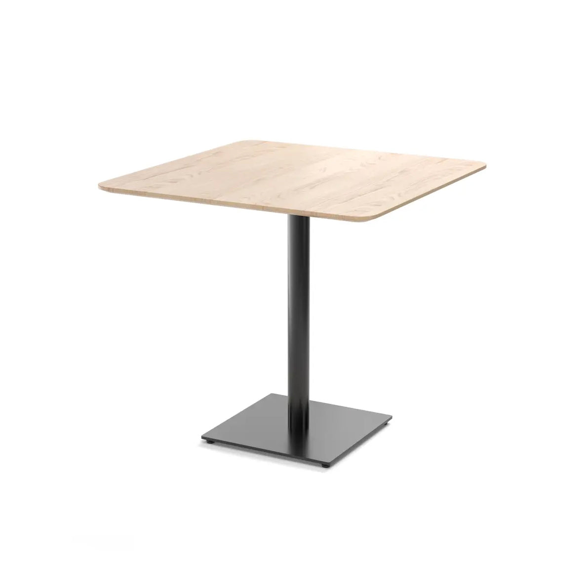 A rectangular Easy Bistro Table by TON features a light-finished wooden top and a single black metal pedestal base on a square plate, set against a plain white background.