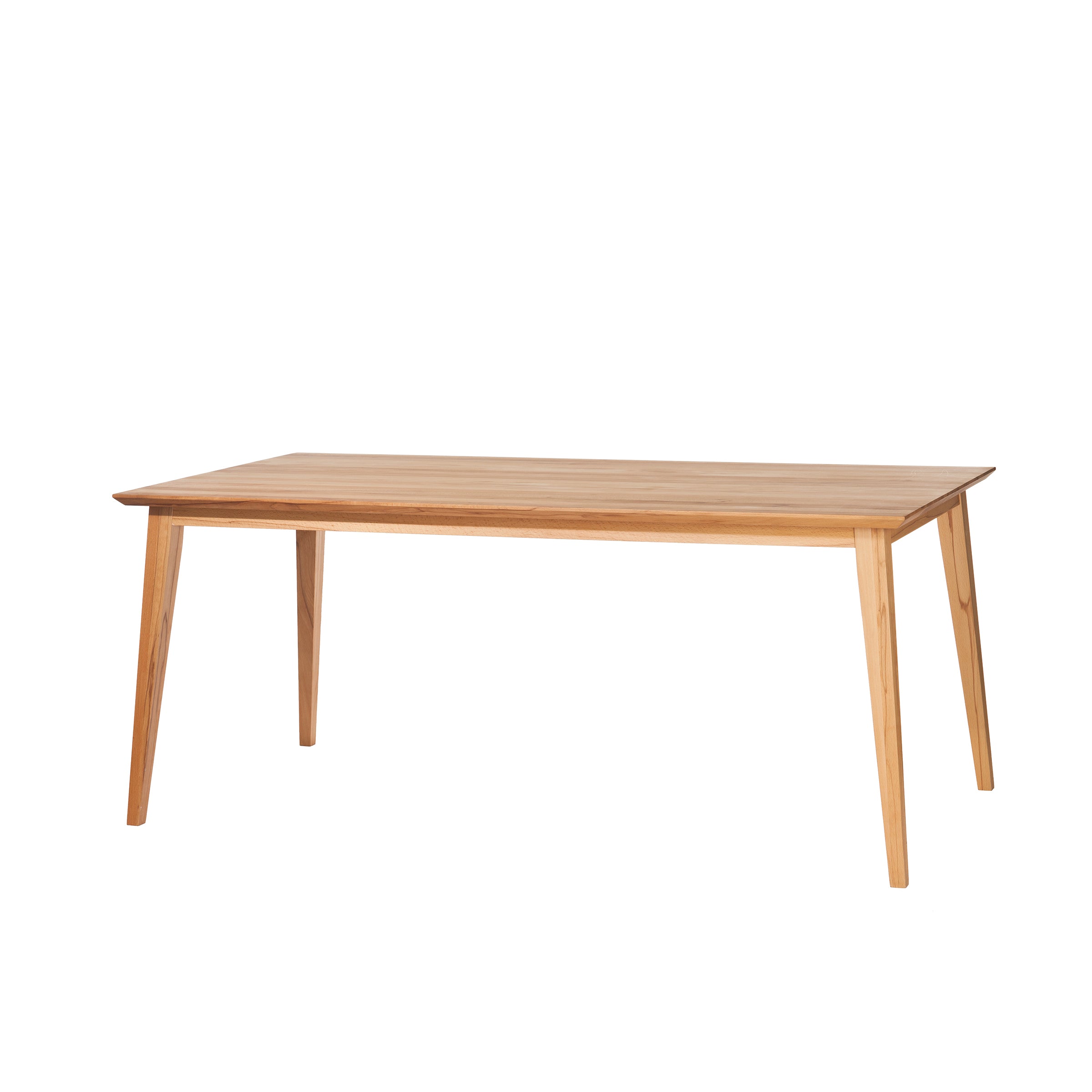 The Jylland Table by TON showcases Scandinavian design with a rectangular top and four tapered legs, all crafted from solid wood, set against a plain white background.