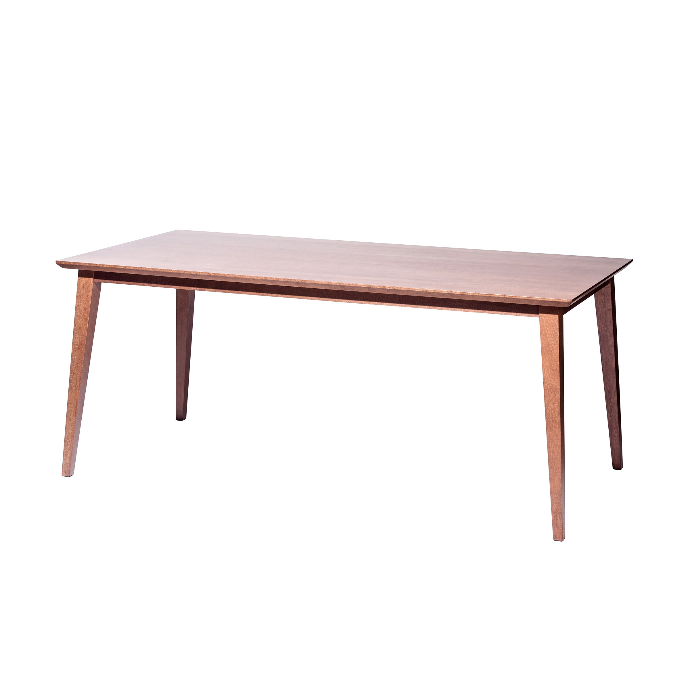 The Jylland Table by TON is a rectangular wooden table featuring a flat, smooth surface and four tapered legs in a Scandinavian minimalist design. It showcases solid wood construction with a warm, natural finish.