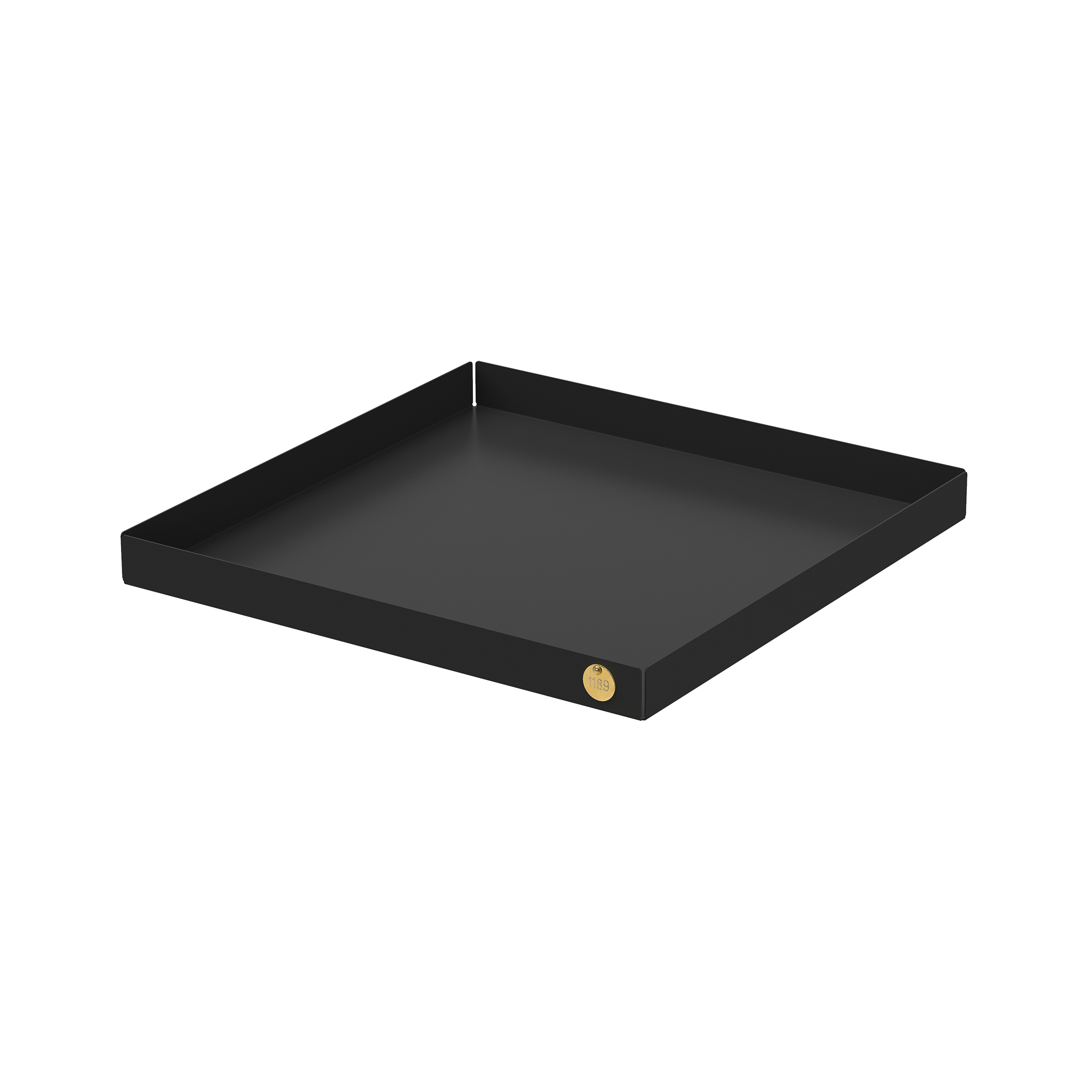 The POI Tray XL by Victor Foxtrot, with its square shape and shallow edge, is a design lovers dream. Crafted from powder-coated black steel, it includes a small gold circular emblem on one side.