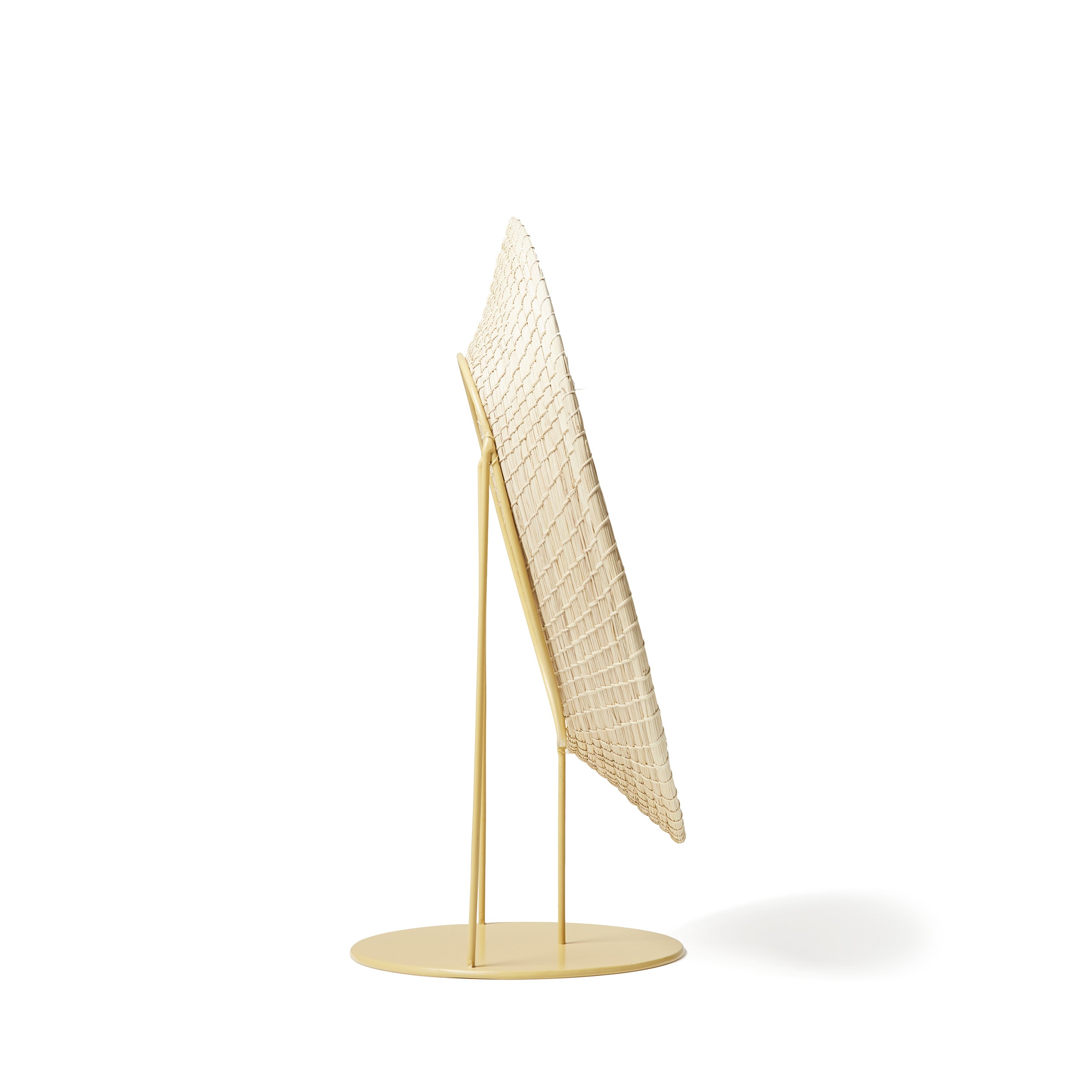 A side view of the Ames Killa Standing Mirror by Ames, featuring a modern circular base and slender frame, photographed against a plain white background.