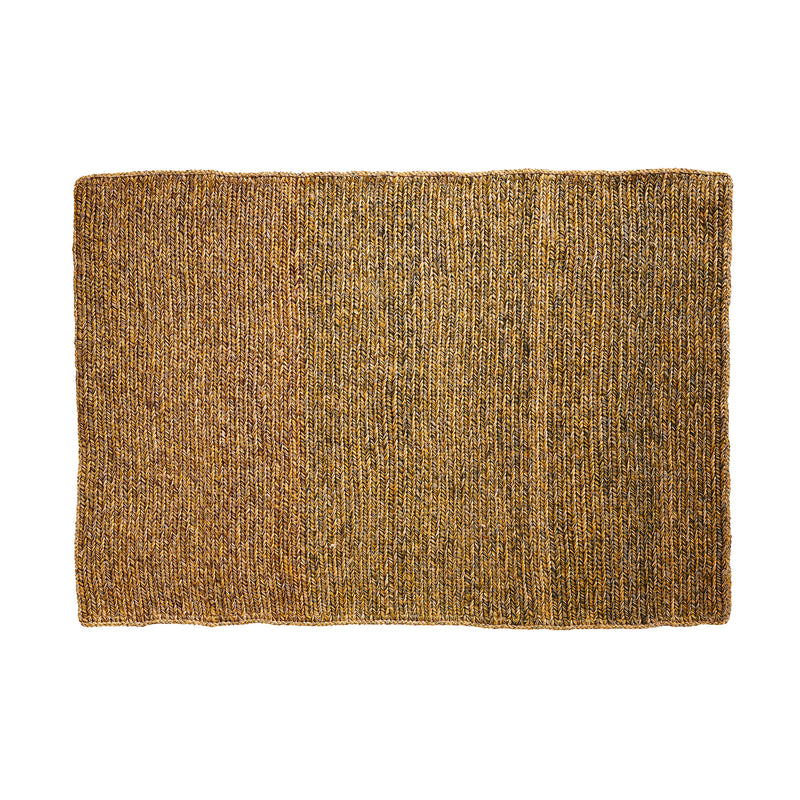 The Ames Par Rug by Ames is a rectangular, handmade mat with a textured brown and gold surface, crafted from natural fibers for lasting beauty and shown on a white background.