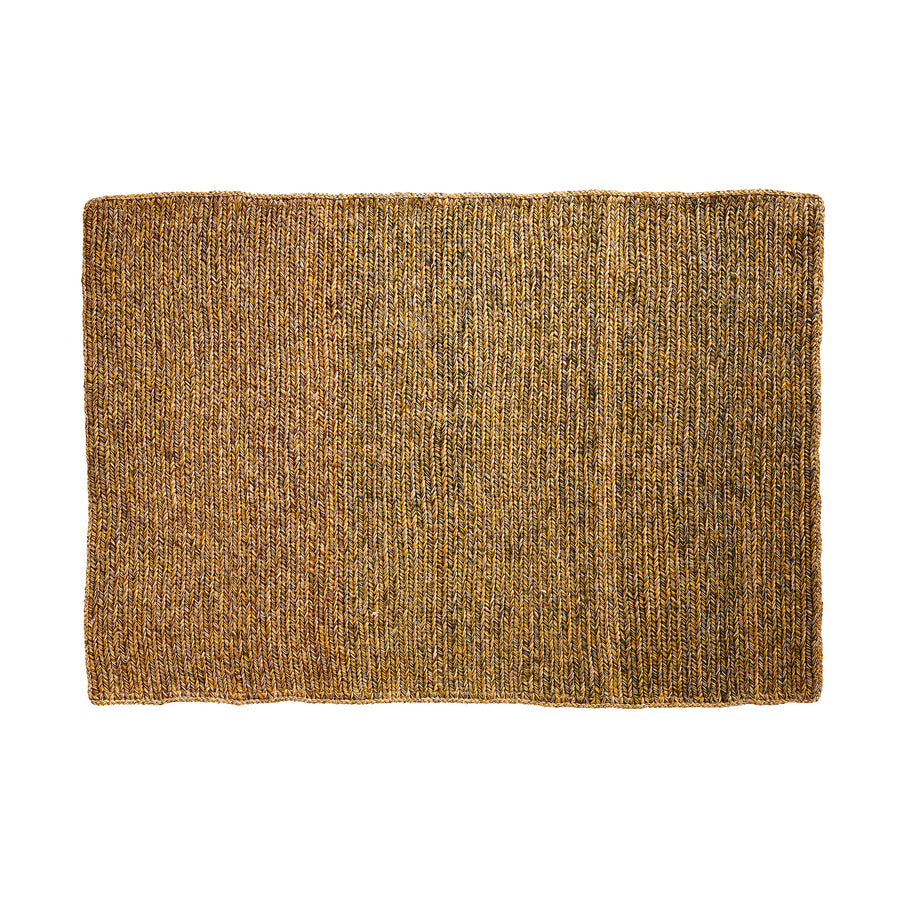 The Ames Par Rug by Ames is a rectangular, handmade mat with a textured brown and gold surface, crafted from natural fibers for lasting beauty and shown on a white background.