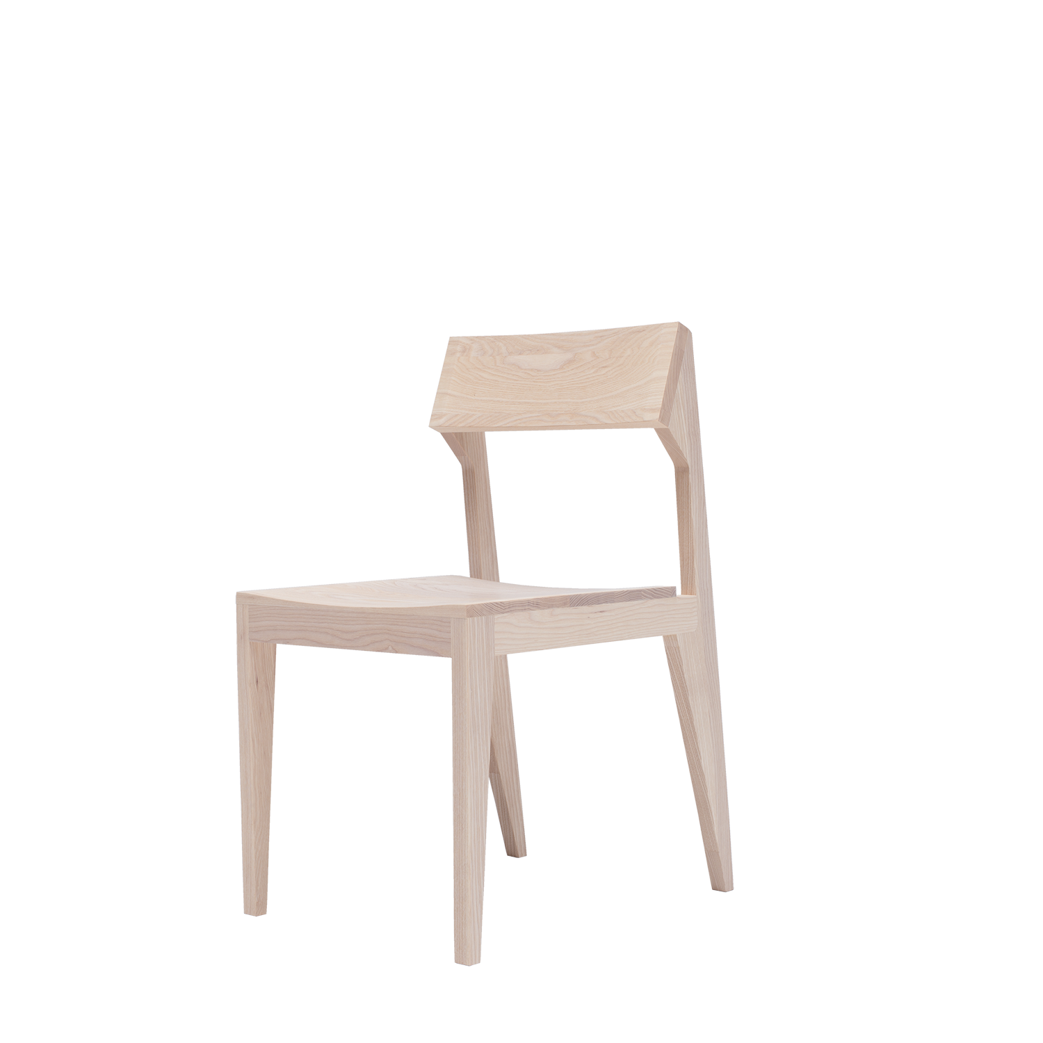 The Schulz Chair by Objekte unserer Tage is a modern, minimalist wooden chair made from solid ash wood with a light, natural finish. It boasts durability with clean lines, a straight backrest, and four straight legs.