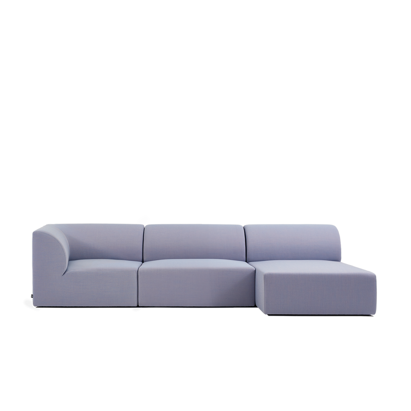 Discover the Weber Modular Sofa by Objekte unserer Tage—a modern light purple sectional with three cushions and a right chaise lounge. Crafted with a minimalist design and smooth fabric, it embodies German sensuality for your living space.