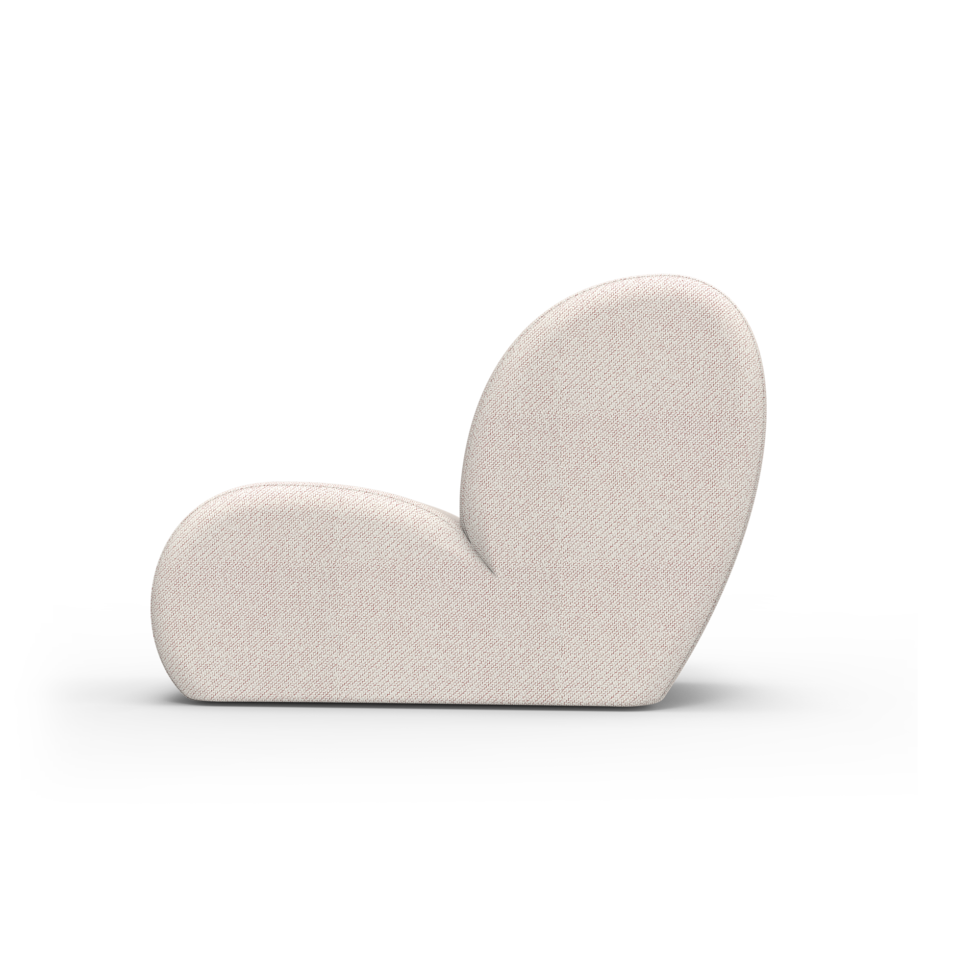 The LEVI Lounge Chair by Objekte unserer Tage is a modern, abstract beige seat with smooth, rounded contours resembling an artistic sculpture and handcrafted upholstery. It features two distinct backrests at varying heights against a plain gray background.