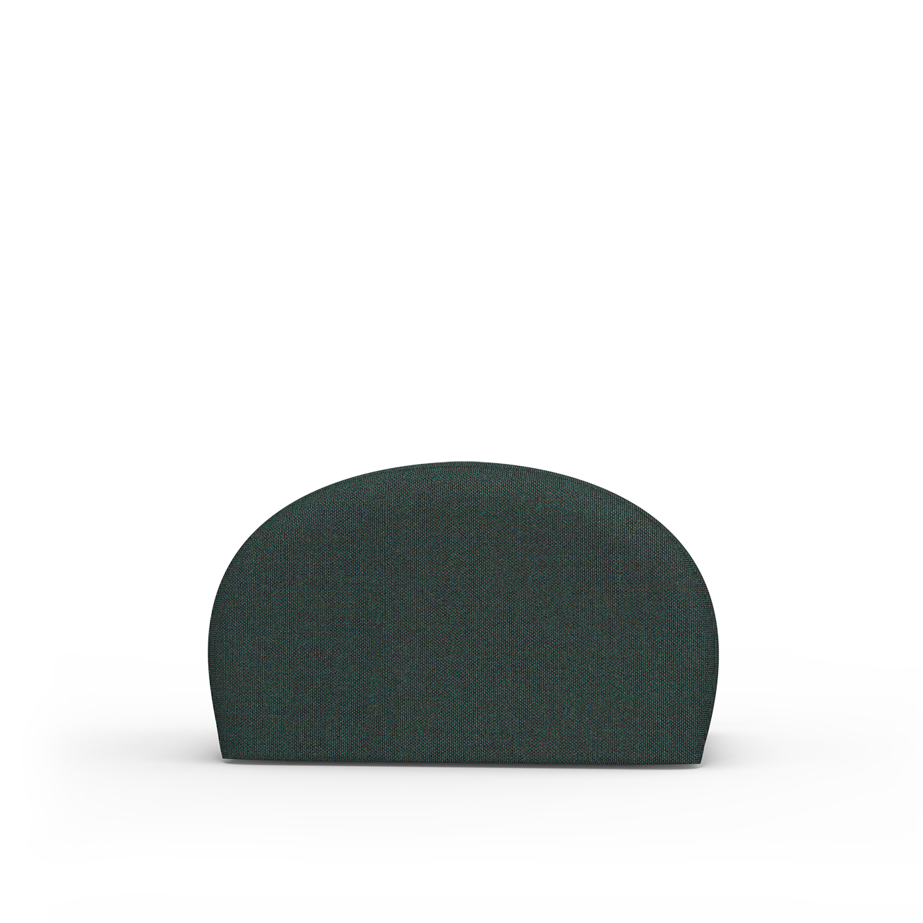 A dark green, semi-circular Levi Pouf by Objekte unserer Tage rests centrally on a plain white background. The smooth, plush upholstery is handcrafted and displayed upright.