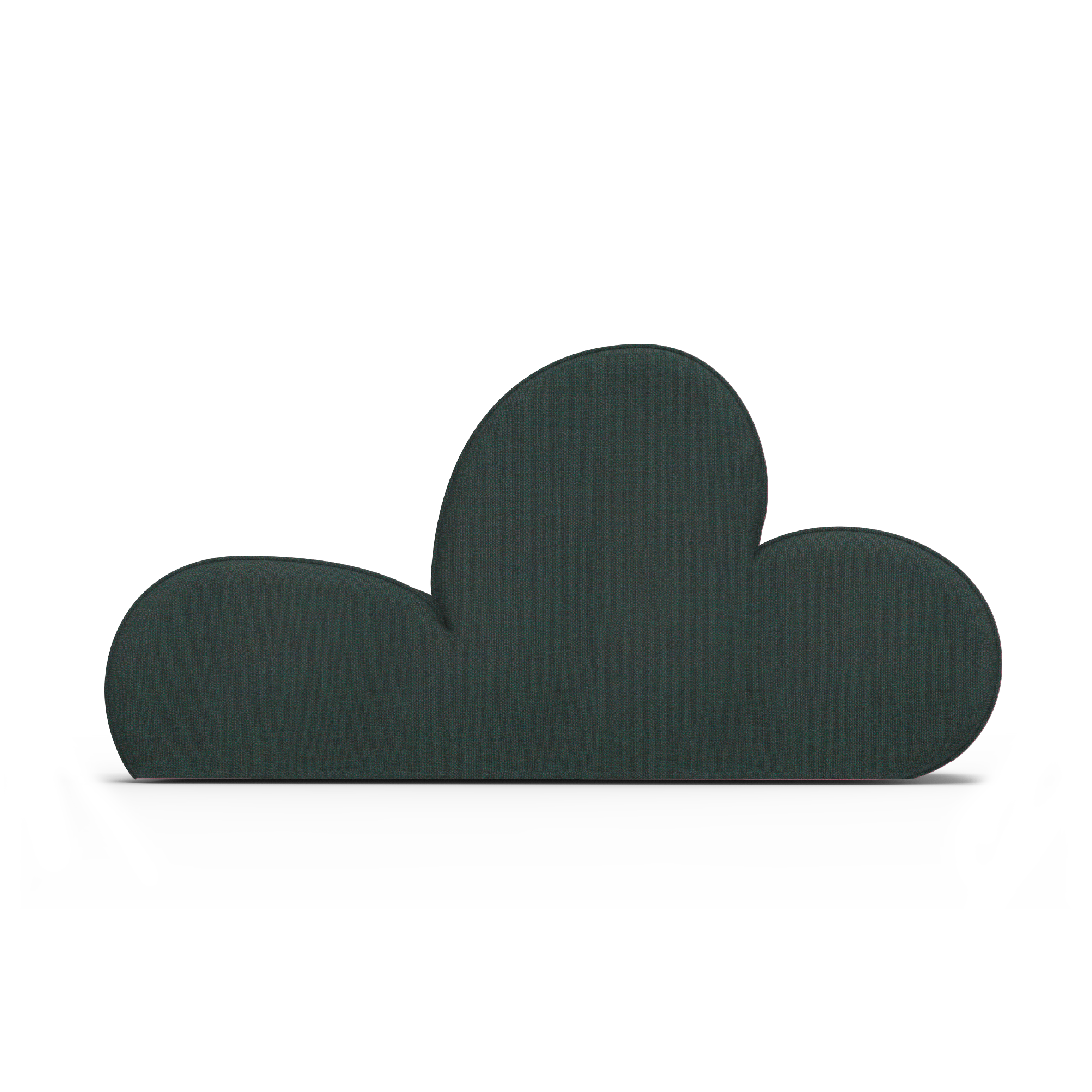 The dark green, cloud-shaped Levi Sofa by Objekte unserer Tage features handcrafted upholstery and two white side ties, set against a plain white background.