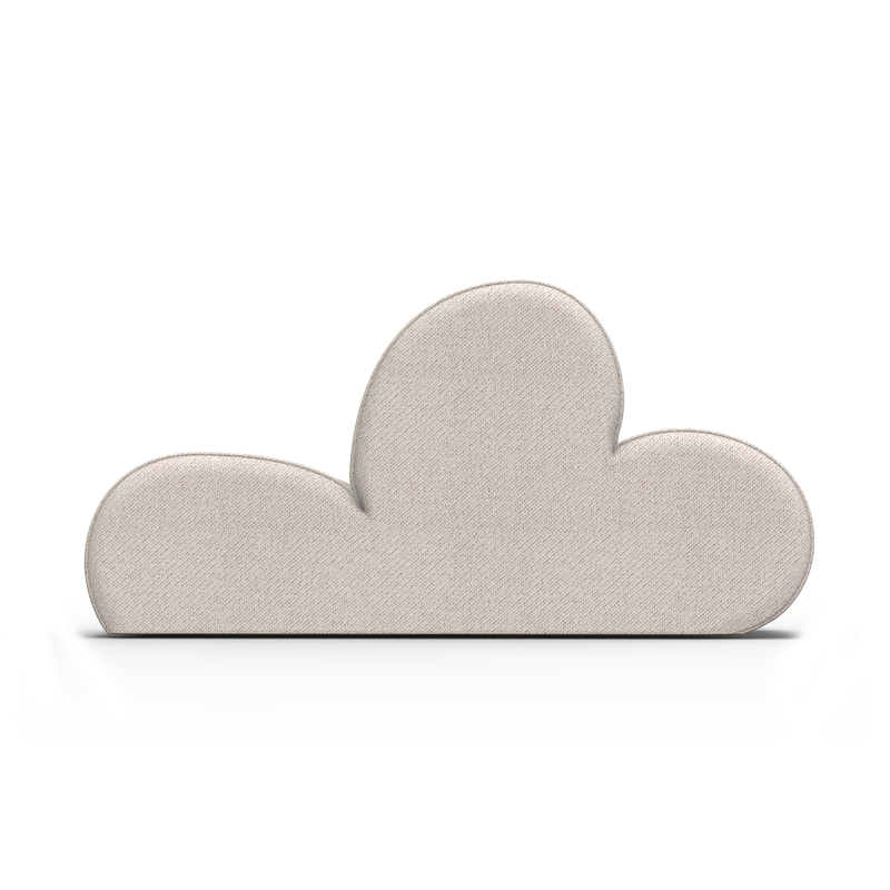 The Levi Sofa by Objekte unserer Tage features a minimalist, cloud-inspired design with handcrafted light gray upholstery, rounded central peak, and smaller side sections. This versatile piece complements any plain background.