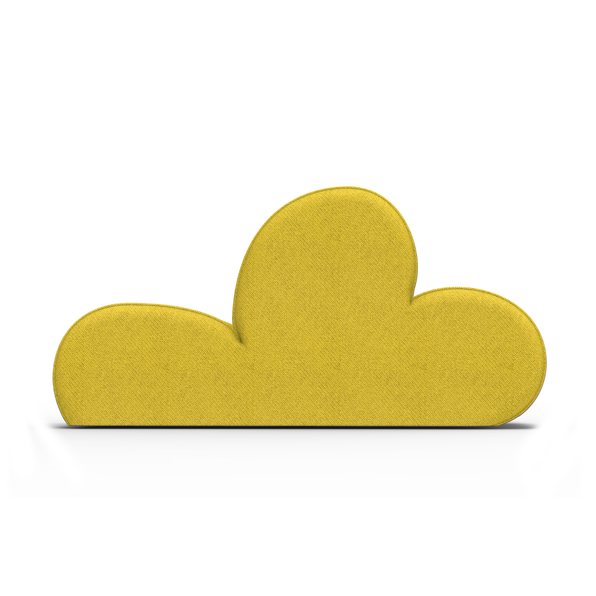 The Levi Sofa by Objekte unserer Tage is a yellow cloud-shaped cushion with handcrafted upholstery and a textured fabric surface, set against a neutral gray background.