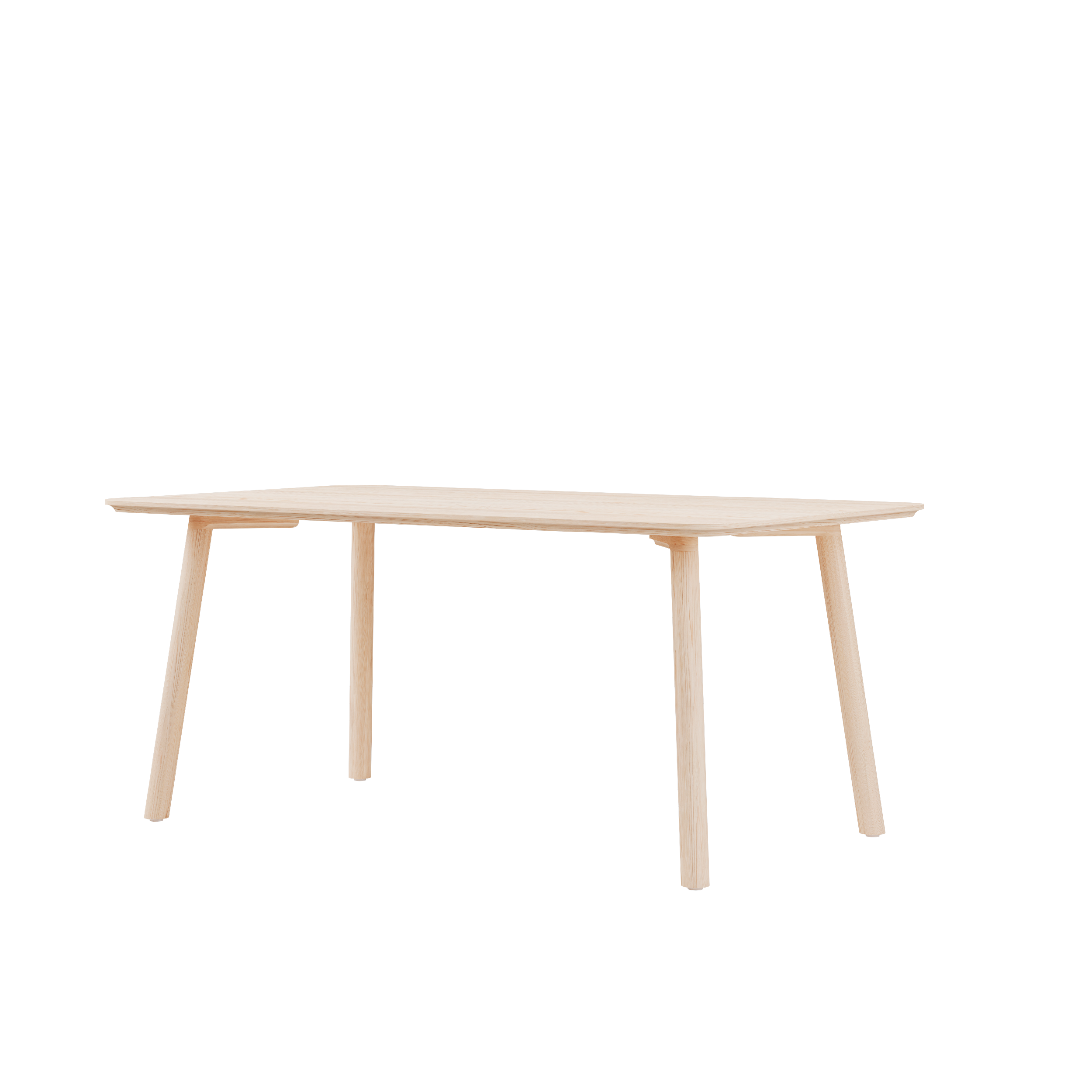The Meyer 23 Table by Objekte unserer Tage is a simple, rectangular solid wood dining table with four straight legs, crafted sustainably. It stands elegantly against a plain white background, showcasing its light wood finish.