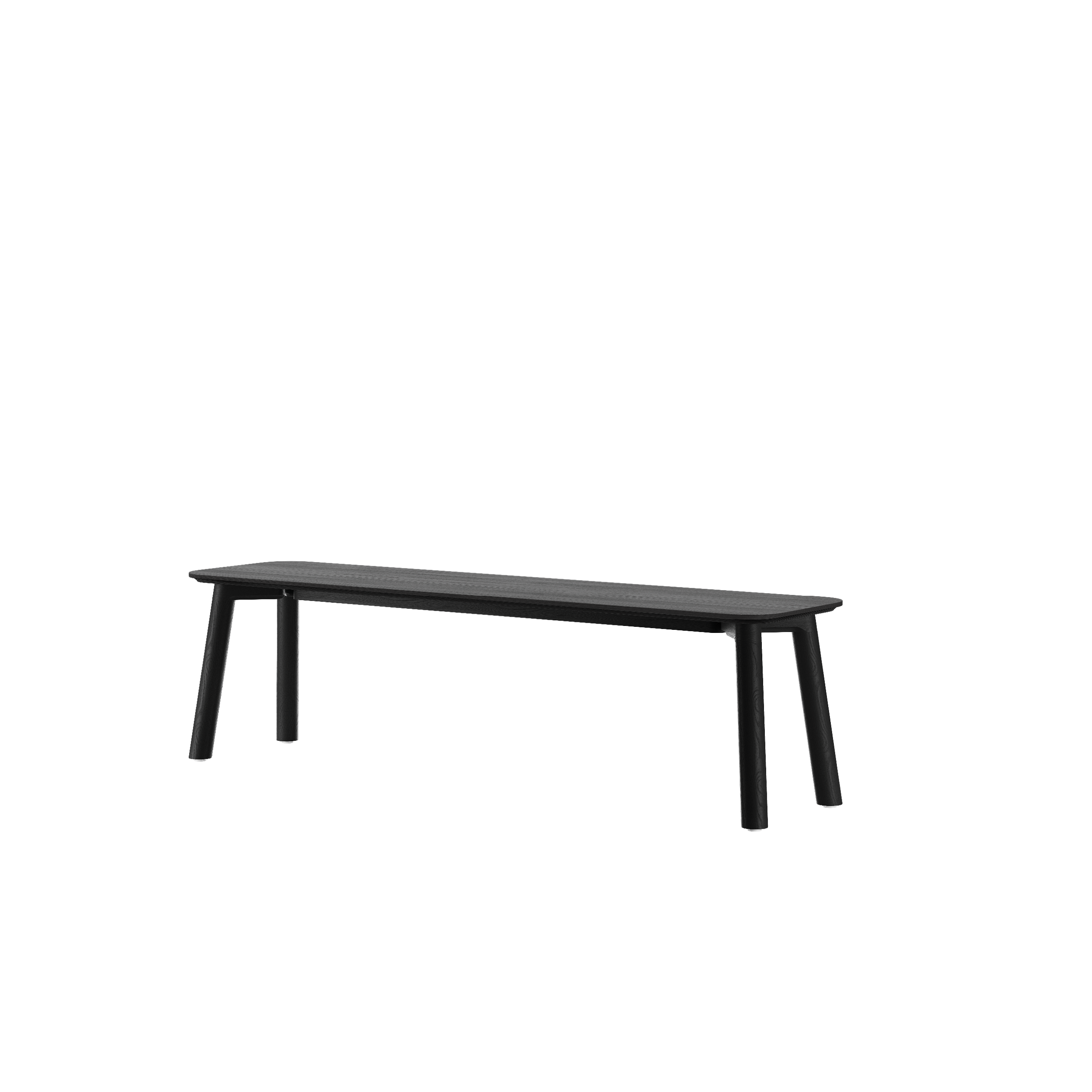 The Meyer Color Bench by Objekte unserer Tage is a minimalist black bench with a rectangular birch multiplex and ash wood veneer seat, supported by four straight legs, displayed on a plain white background.