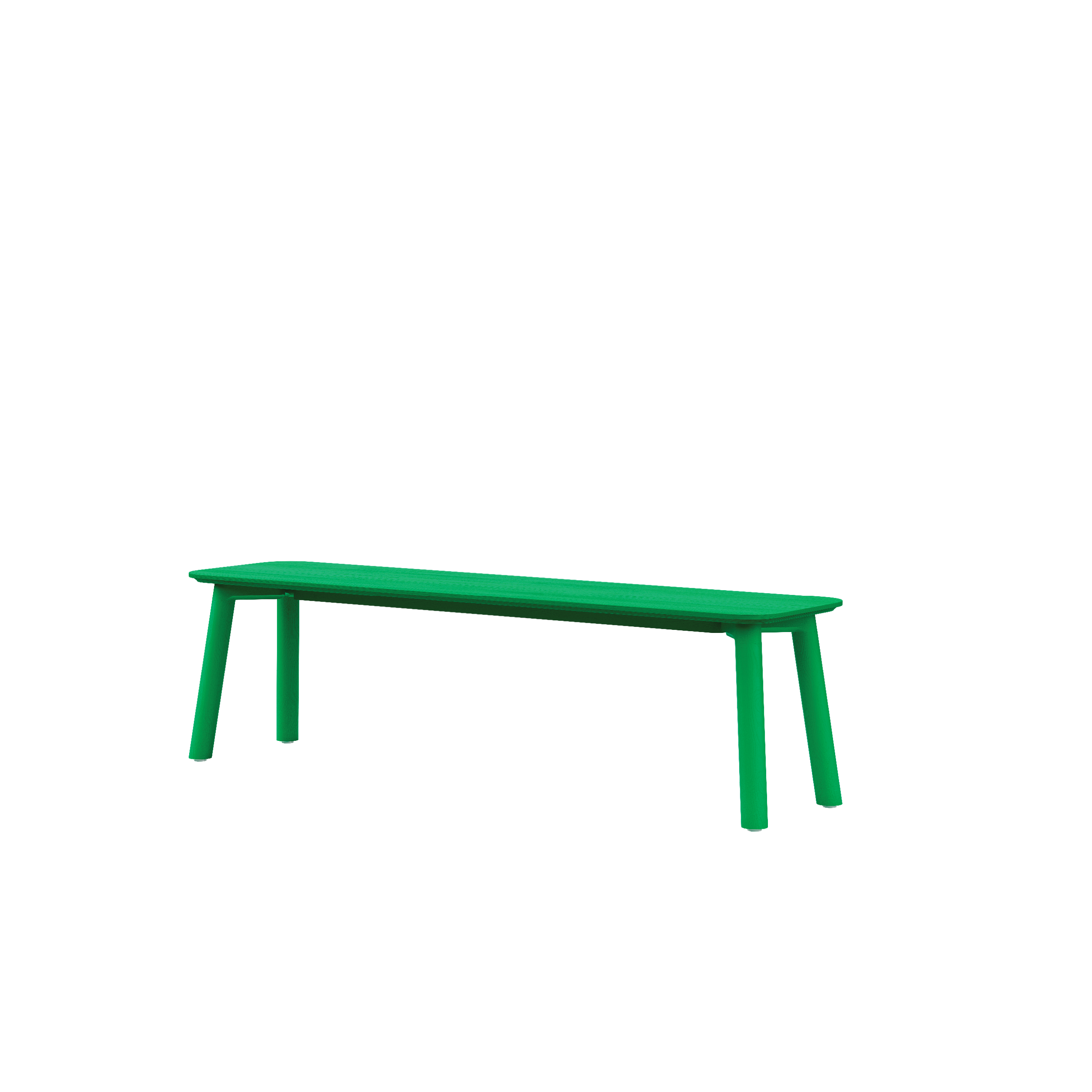 The Meyer Color Bench by Objekte unserer Tage is a minimalist green wooden seat, crafted from birch multiplex, with four legs and no backrest against a white background.