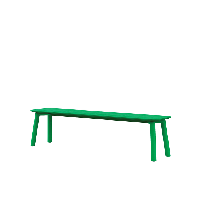 The Meyer Color Bench by Objekte unserer Tage showcases a minimalist design in calming green, made with durable ash wood veneer, and stands on four sturdy legs against a plain white background.
