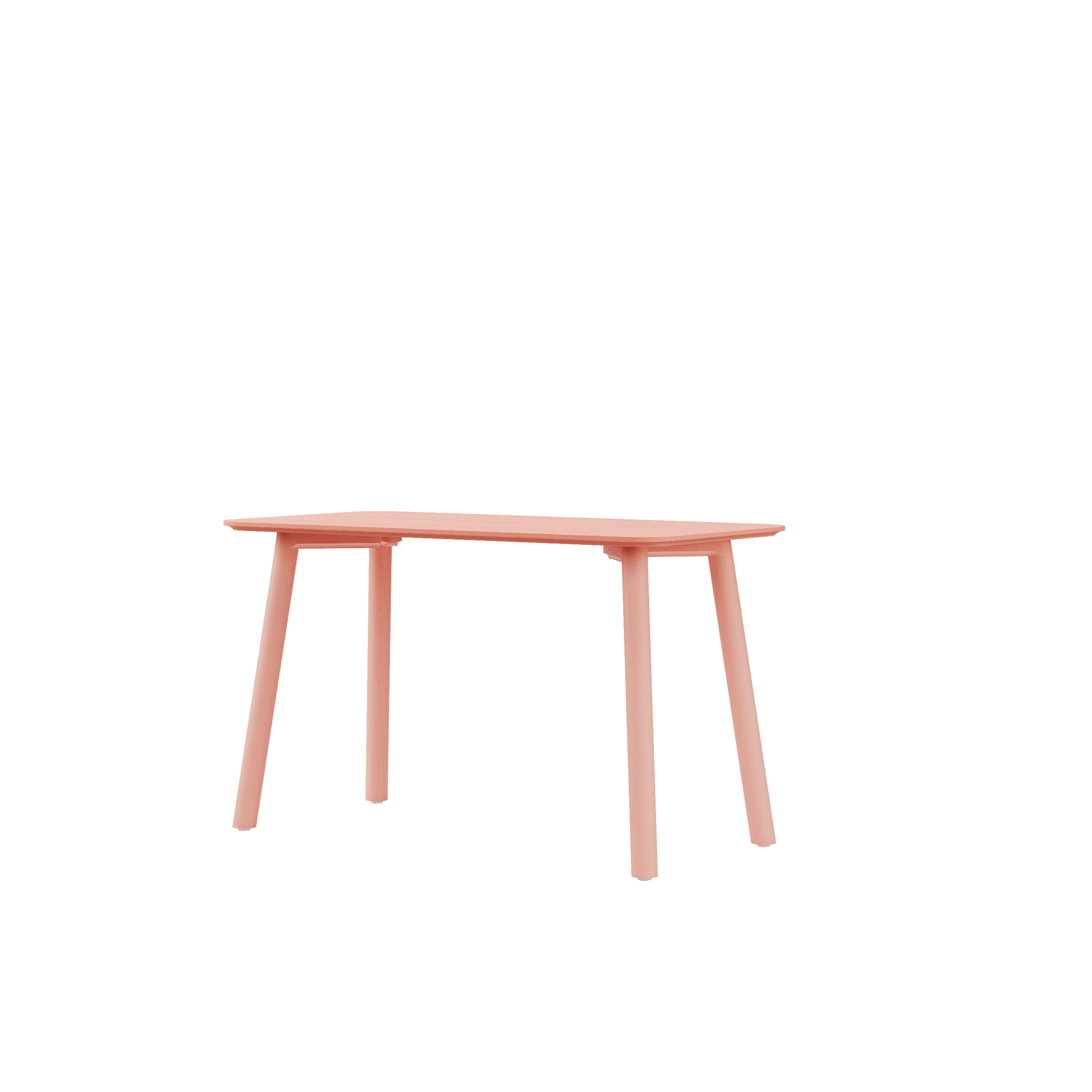 The Meyer Color Table by Objekte unserer Tage is a pink rectangular dining table with an ash wood veneer finish, standing elegantly on four legs against a crisp white background.