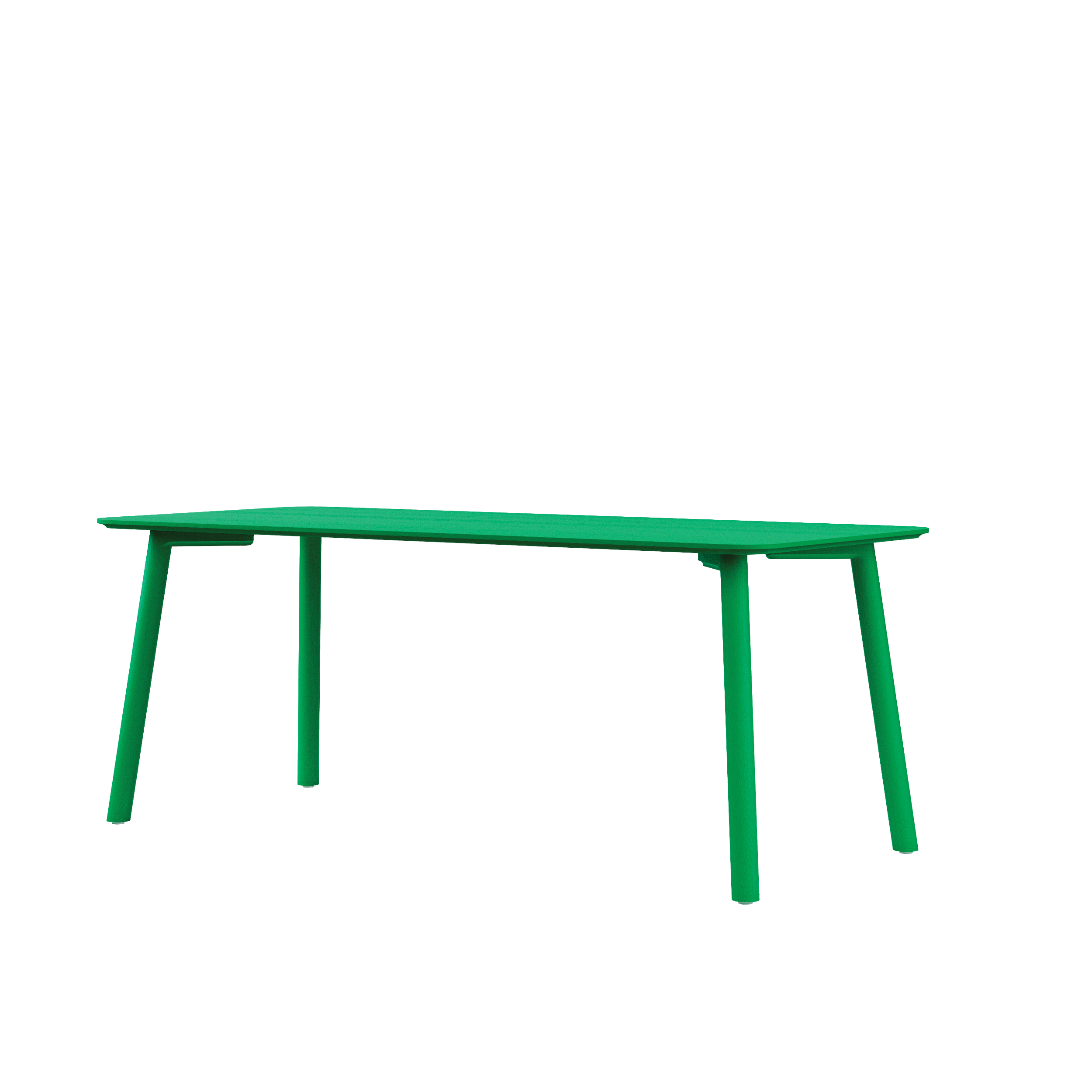 The Objekte unserer Tage Meyer Color Table features a modern, minimalistic design with sleek straight legs. Its vibrant green finish contrasts beautifully with the white background, while the ash wood veneer adds elegant simplicity and functionality.