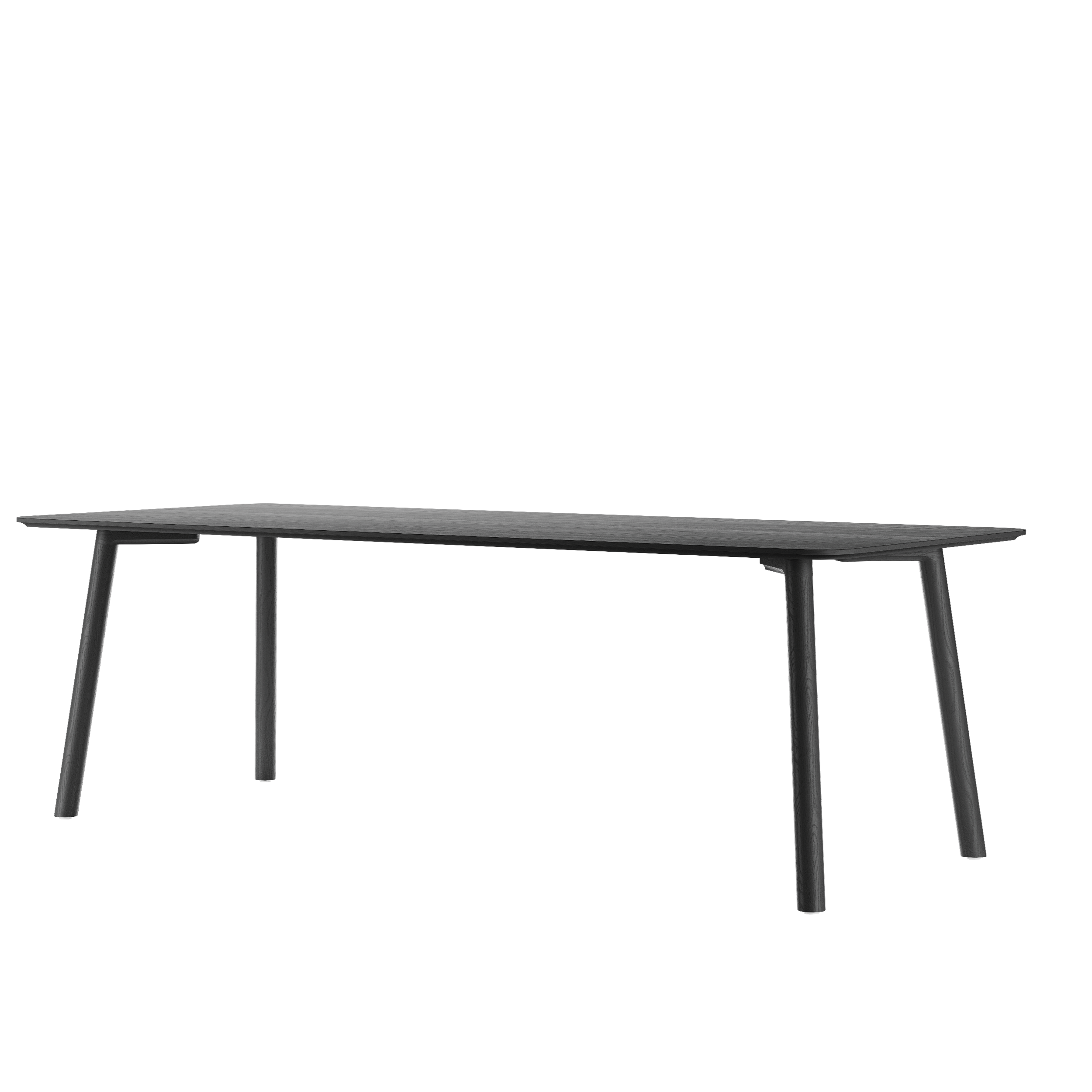 The Meyer Color Table by Objekte unserer Tage features a minimalist design with an ash wood veneer surface and four sleek black legs, perfect for a contemporary setting. Its elegance is enhanced against a plain white background.