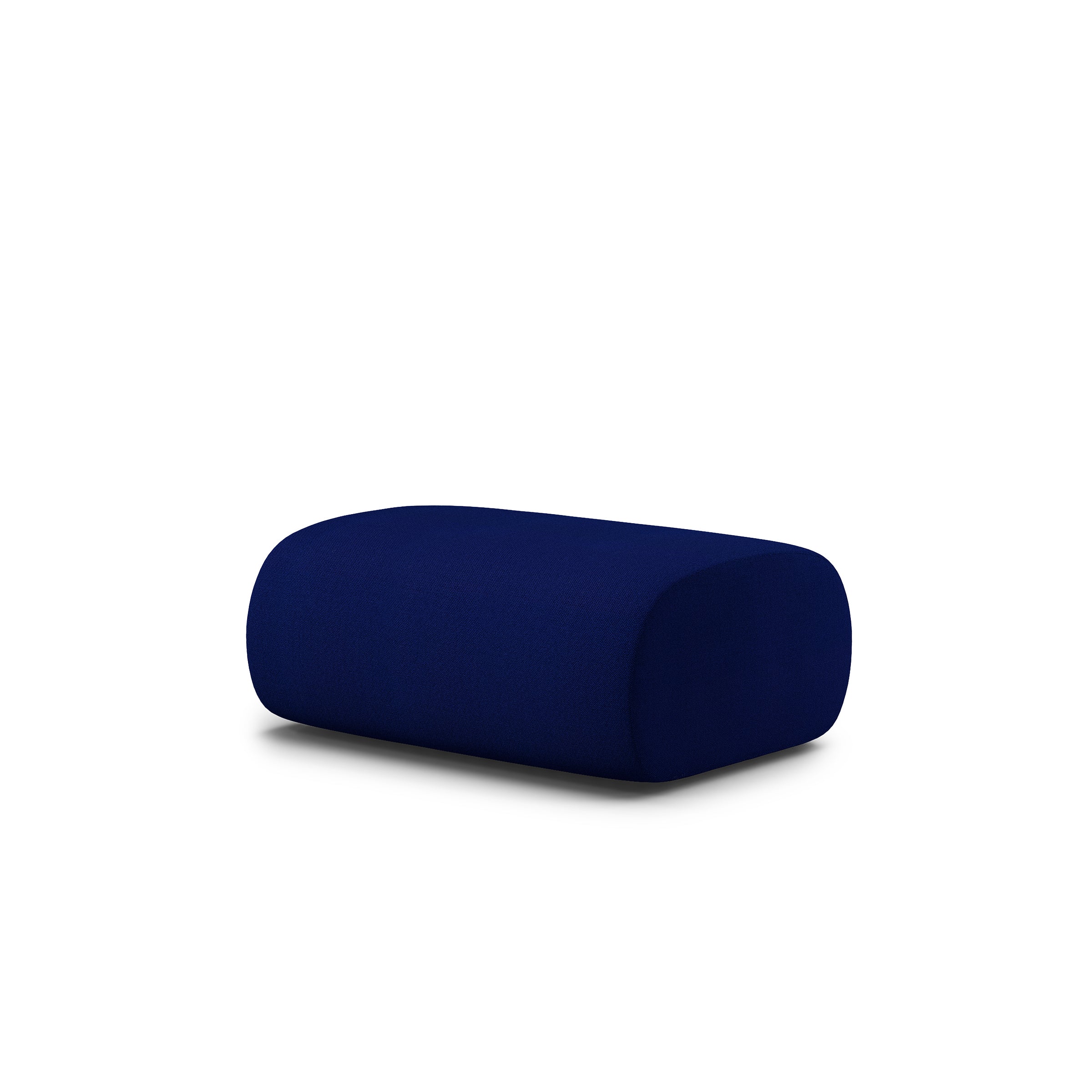 The Ola Pouf, a blue rectangular ottoman with rounded edges from Objekte unserer Tage, complements the OLA Sofas modular system against a plain white background.