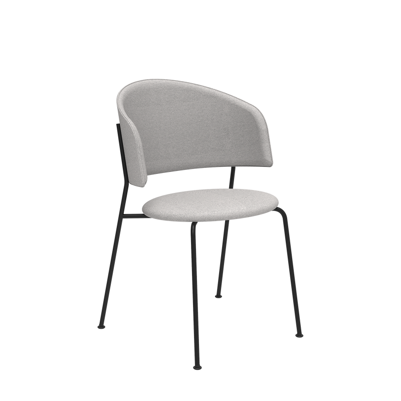 Enjoy ultimate comfort with the Wagner Dining Chair by Objekte unserer Tage, featuring a modern light gray upholstered seat and backrest paired with sleek black metal legs. Its minimalist design flawlessly merges contemporary style with cozy elegance.