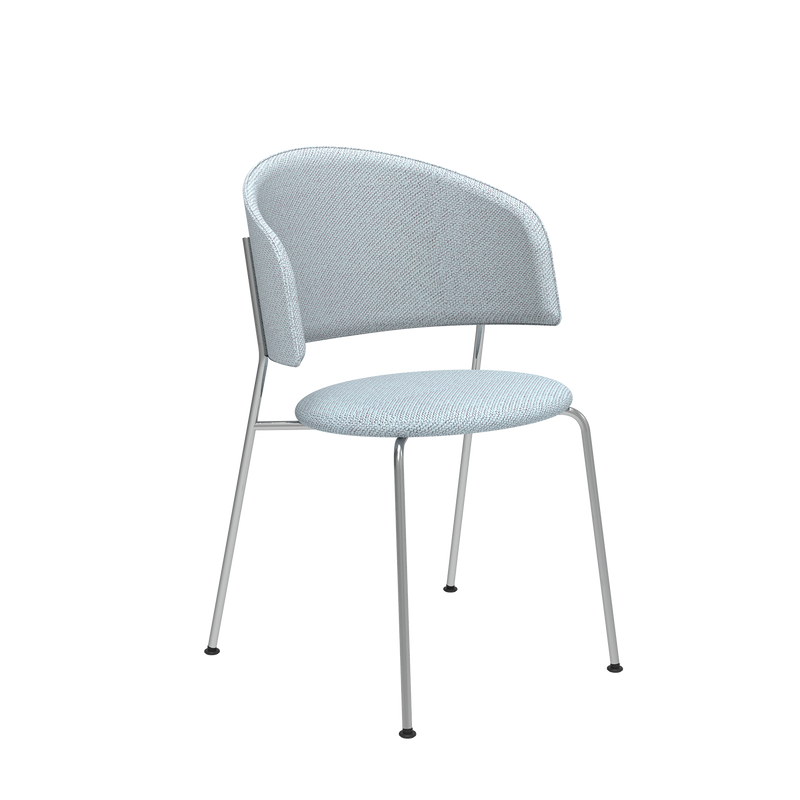 The Wagner Dining Chair by Objekte unserer Tage provides exceptional comfort with its light gray cushioned seat and backrest, slender metal legs, and a minimalist design, making it perfect for contemporary settings.