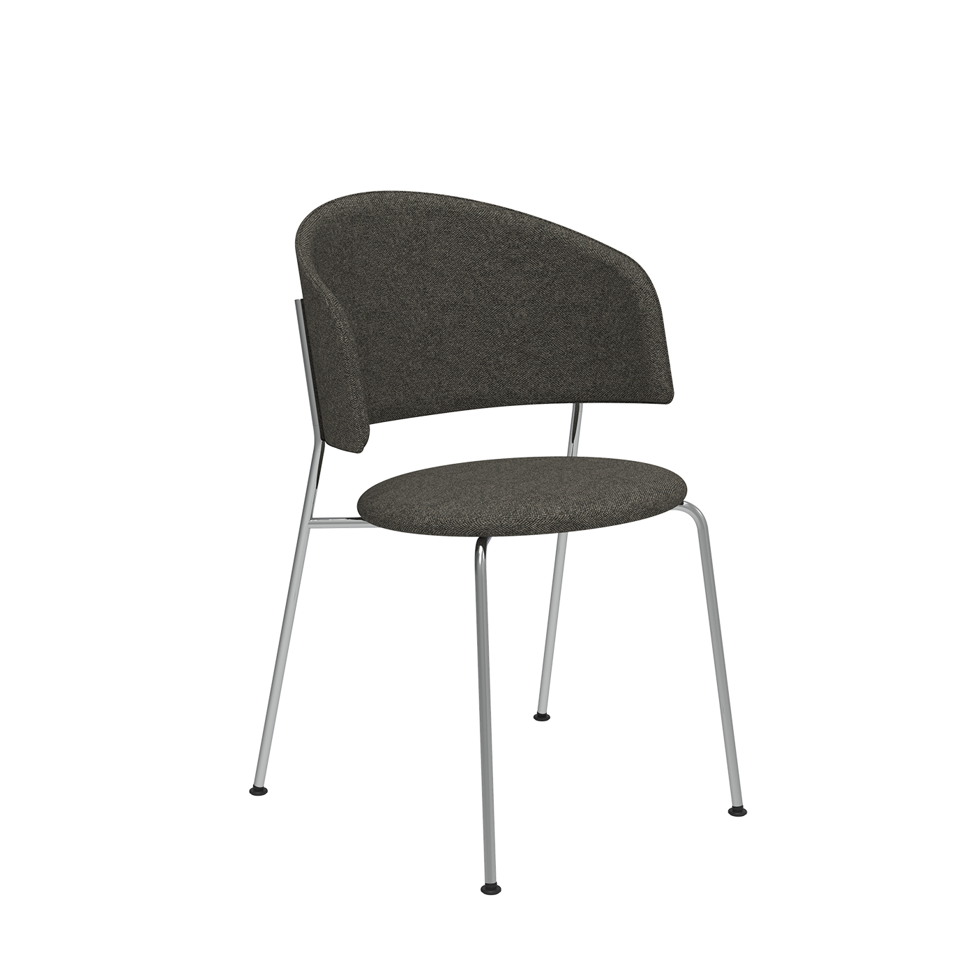The Wagner Dining Chair by Objekte unserer Tage is a contemporary dark gray upholstered chair with a curved back and round seat, providing optimal comfort. Its slim metallic legs enhance its minimalist design, making it an elegant addition to any modern space.