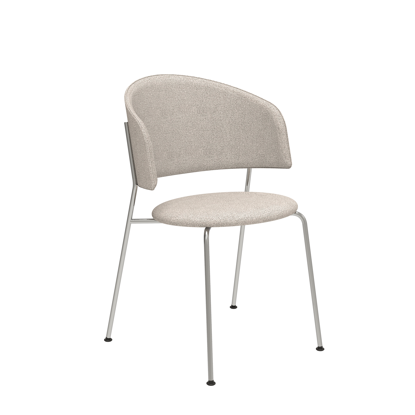 Introducing the Wagner Dining Chair by Objekte unserer Tage: featuring a curved backrest and cushioned seat in light beige fabric, and sleek metal legs with black tips. This chair blends comfort with a minimalist, contemporary design.