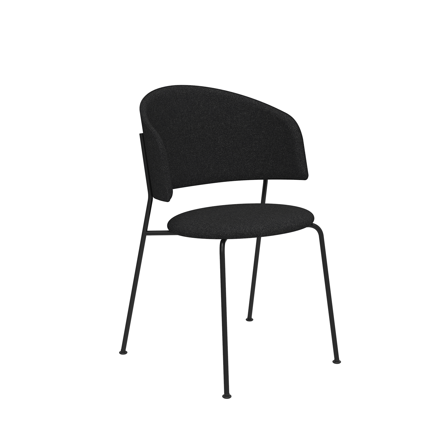 The Wagner Dining Chair by Objekte unserer Tage is a modern, black, upholstered dining chair featuring a rounded backrest, cushioned seat, slender metal legs, and a minimalist design for comfortable seating and contemporary style.