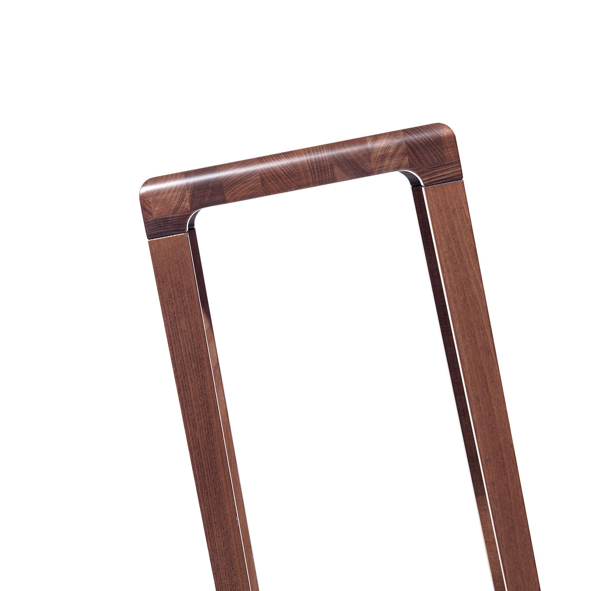 The image displays a close-up of the Barstool Rioja by TON, featuring a sleek beech finish and a rectangular design with rounded edges, offering simplicity and elegance.
