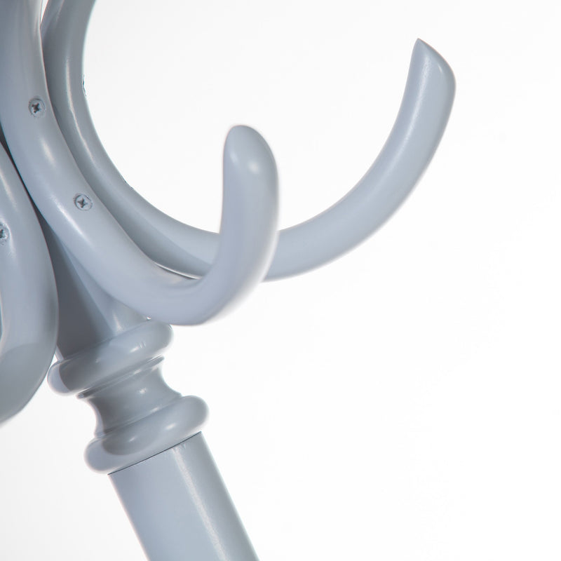 The Stand by 020 by TON features a sleek design with smooth, glossy curved hooks extending from a central pole, ideal for coats and hats. The manually bent gray rack has visible screws securing the hooks, offering universal use in style.