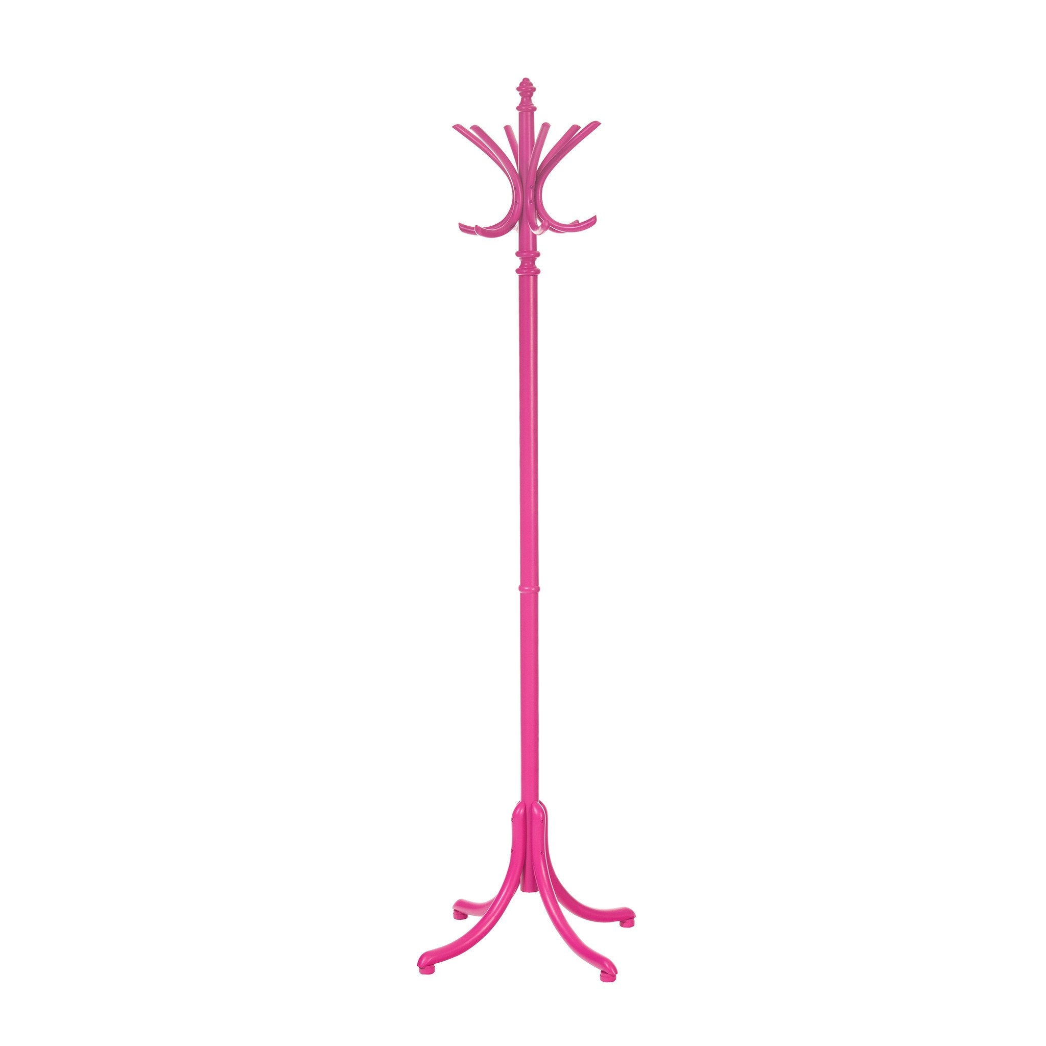 The Stand by 020 from TON has a tall, slender pole with circularly arranged hooks at the top and four manually bent, curved legs for stability, showcasing its versatile design.